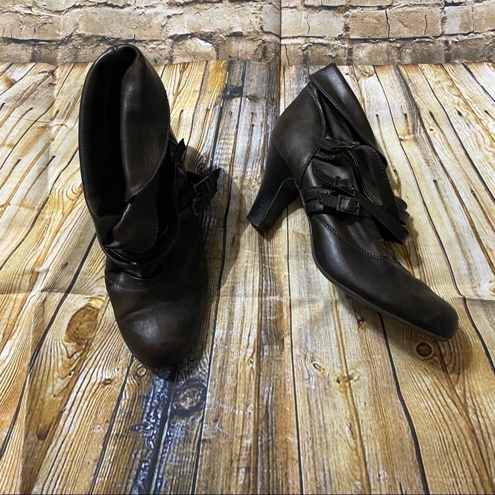 Decree Brown Faux Leather Strappy Ankle Booties